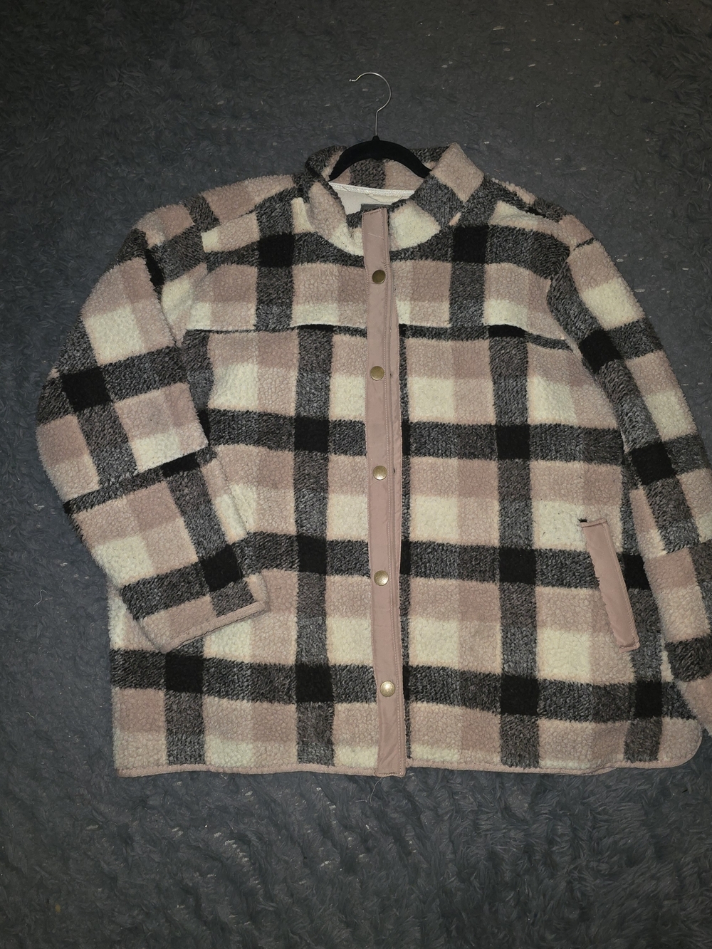Maurices Plus Size 4x Blush and Black Plaid Sherpa Shacket